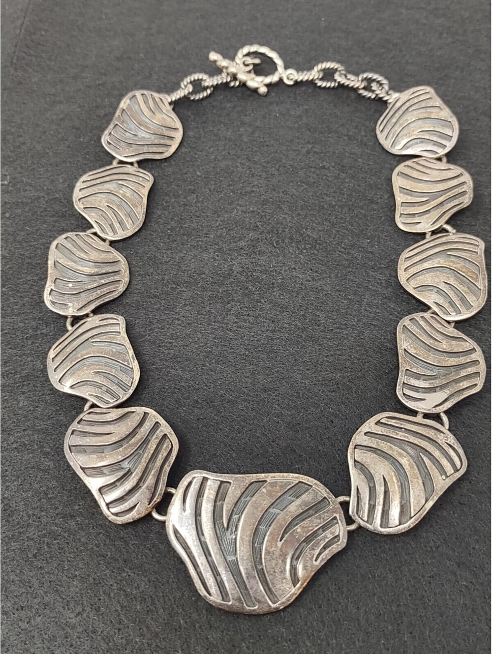 Vintage Modernist Sterling Silver Panel Link Necklace RF 925